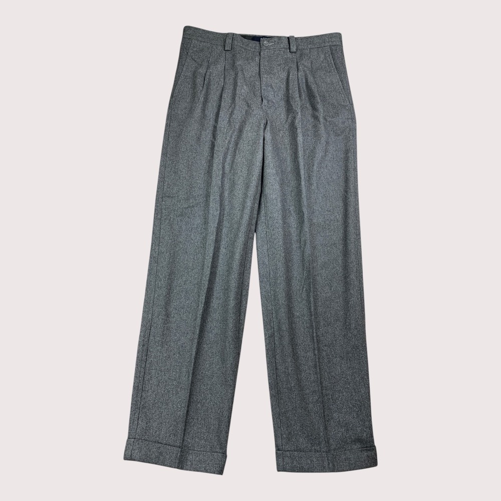 Vintage GAP Dress Pant Men 36x32 Gray Wool Blend Pleated Cuffed Easy Fit Relaxed